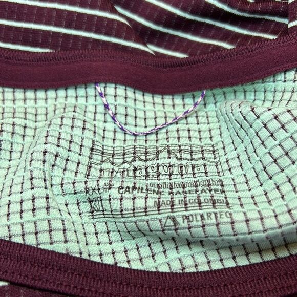 Patagonia burgundy striped long sleeve Polartec Midweight  tee Size XL EUC - Picture 7 of 11